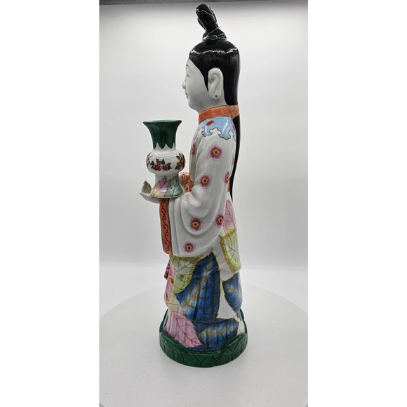 Vintage Gump's Chinese Export Porcelain Court Lady Vase Candleholder 17.5" - Picture 8 of 10